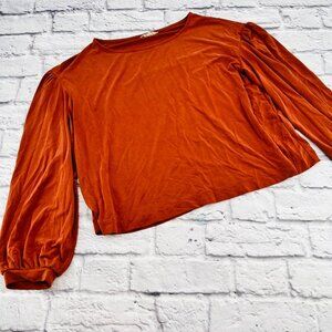 Madewell Chord Bubble Sleeve Thick Knit Top Women's Small Rust Orange Round Neck